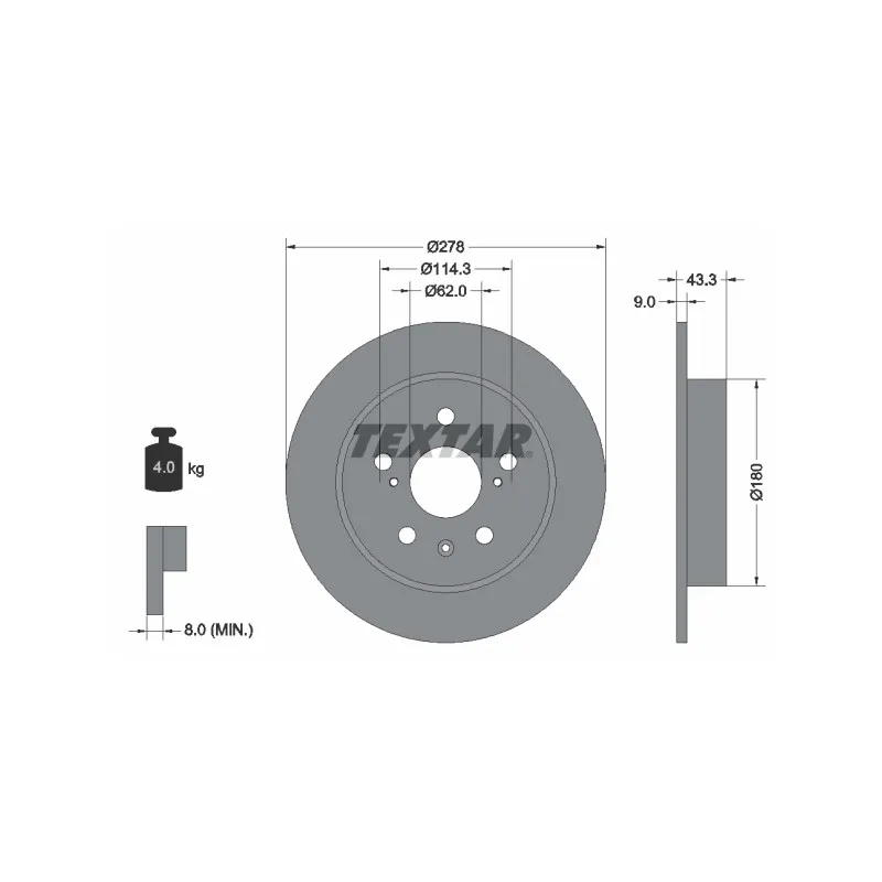 Jeu de 2 disques de frein arrière TEXTAR 92225303