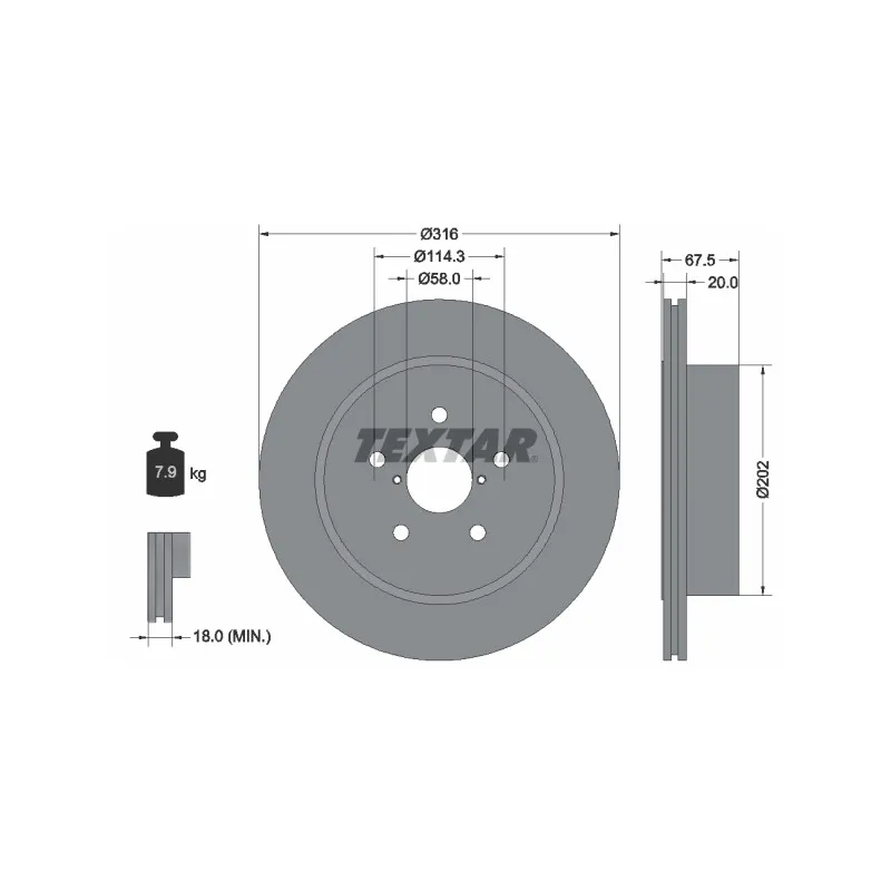 Jeu de 2 disques de frein arrière TEXTAR 92227803