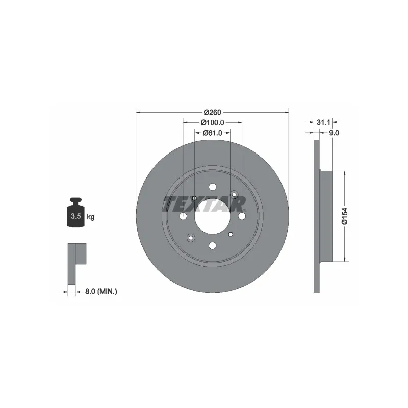 Jeu de 2 disques de frein arrière TEXTAR 92234203