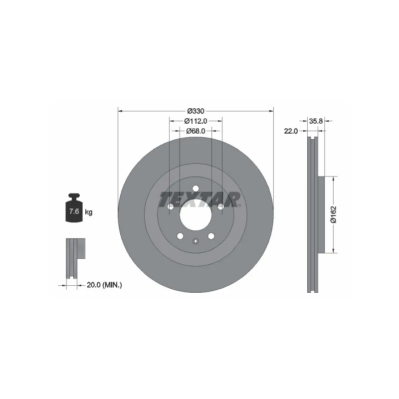 Jeu de 2 disques de frein arrière TEXTAR 92238305