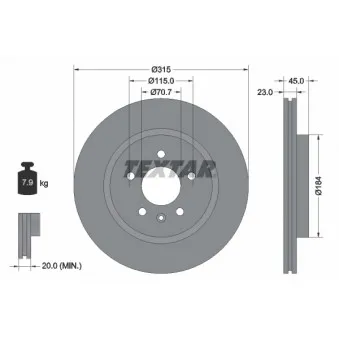 Jeu de 2 disques de frein arrière TEXTAR 92239803