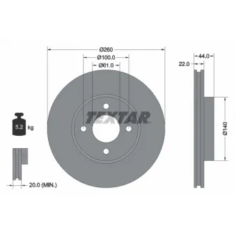 Jeu de 2 disques de frein avant TEXTAR 92239903