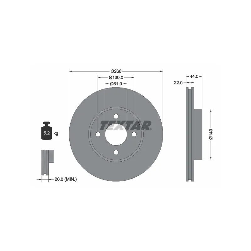 Jeu de 2 disques de frein avant TEXTAR 92239903