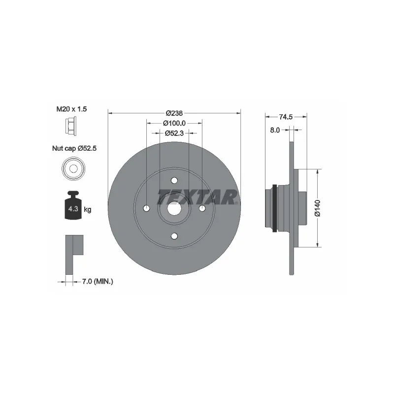 Jeu de 2 disques de frein arrière TEXTAR 92242103