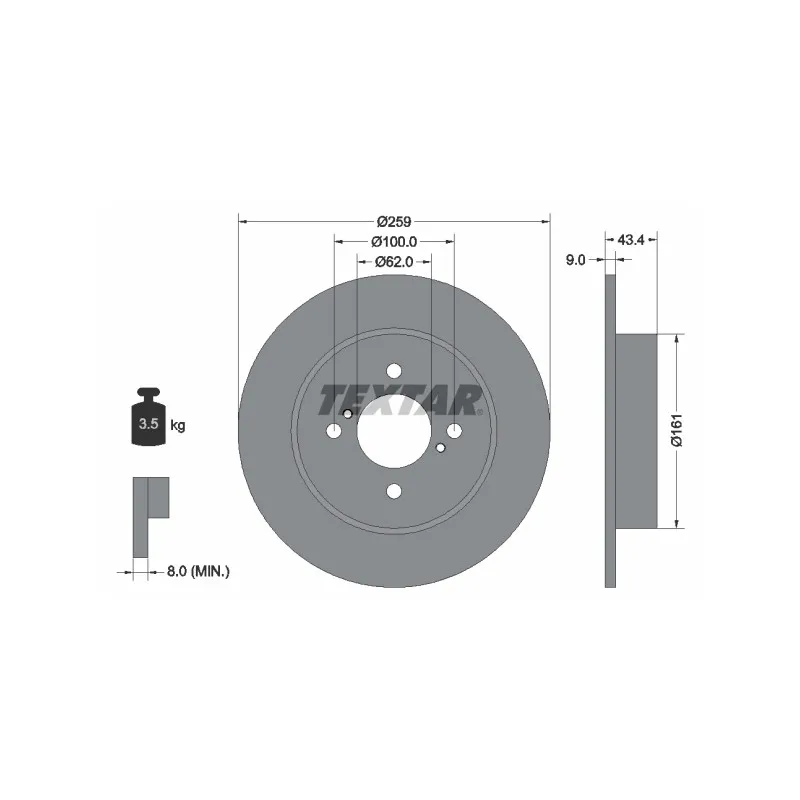 Jeu de 2 disques de frein arrière TEXTAR 92242303