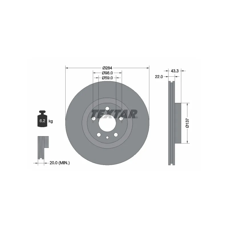 Jeu de 2 disques de frein avant TEXTAR 92252803