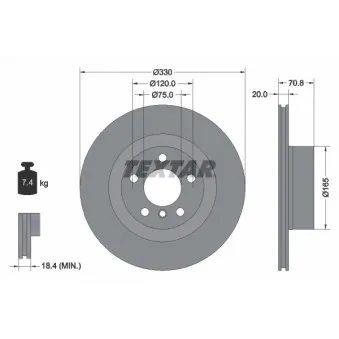 Jeu de 2 disques de frein arrière TEXTAR 92256303