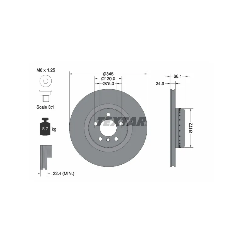 Jeu de 2 disques de frein arrière TEXTAR 92265125