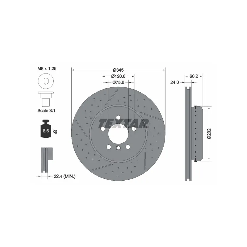 Jeu de 2 disques de frein arrière TEXTAR 92265525