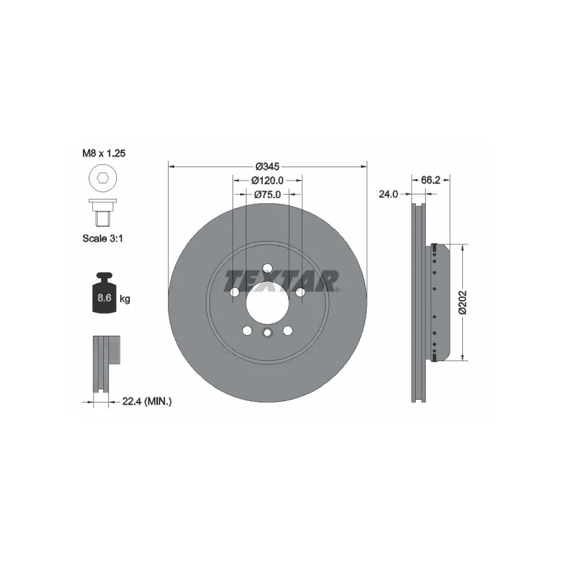 Jeu de 2 disques de frein arrière TEXTAR 92265625