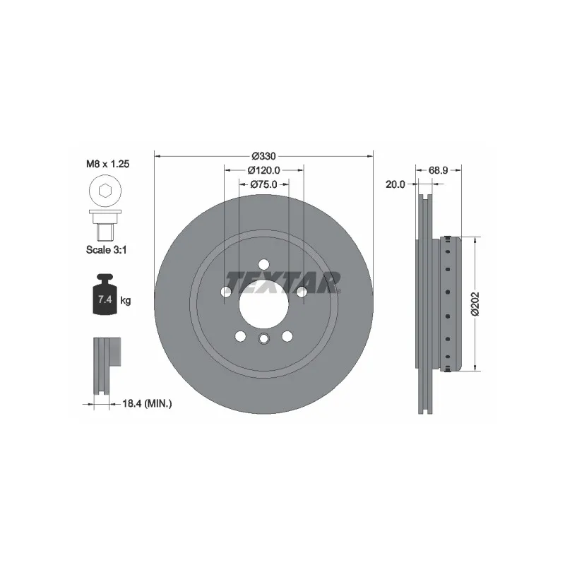 Jeu de 2 disques de frein arrière TEXTAR 92265925