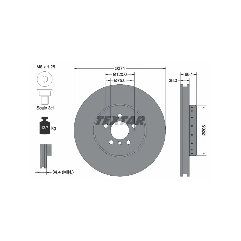 Disque de frein avant gauche TEXTAR 92266025