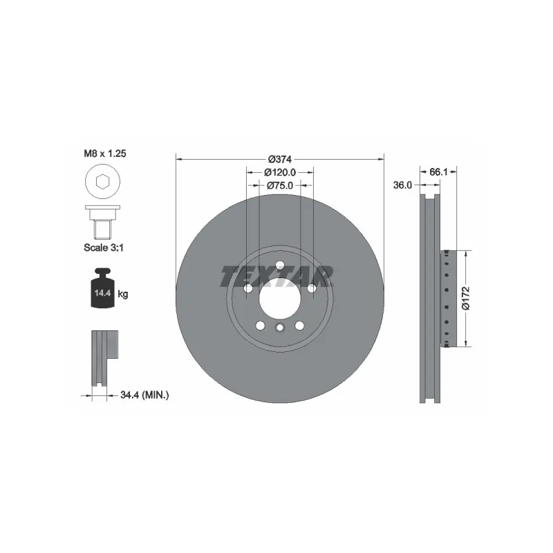 Disque de frein avant droit TEXTAR 92266325