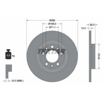 Jeu de 2 disques de frein arrière TEXTAR 92267303