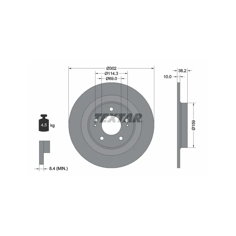 Jeu de 2 disques de frein arrière TEXTAR 92267403