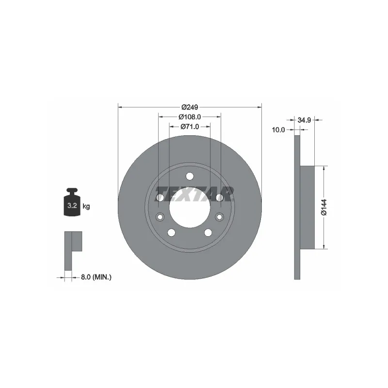 Jeu de 2 disques de frein arrière TEXTAR 92269103