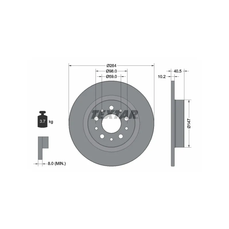 Jeu de 2 disques de frein arrière TEXTAR 92271703