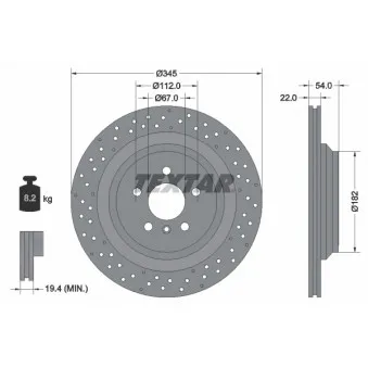 Jeu de 2 disques de frein arrière TEXTAR 92283703