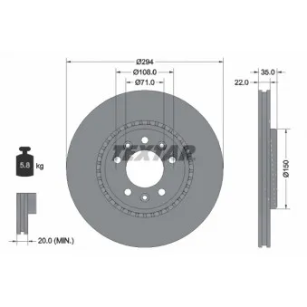 Jeu de 2 disques de frein arrière TEXTAR 92287103