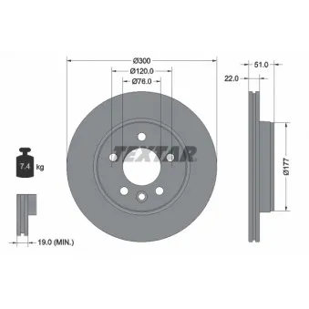 Jeu de 2 disques de frein arrière TEXTAR 92288503