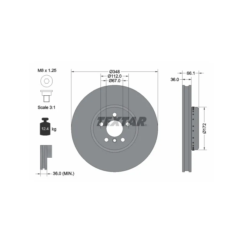 Disque de frein avant droit TEXTAR 92288725