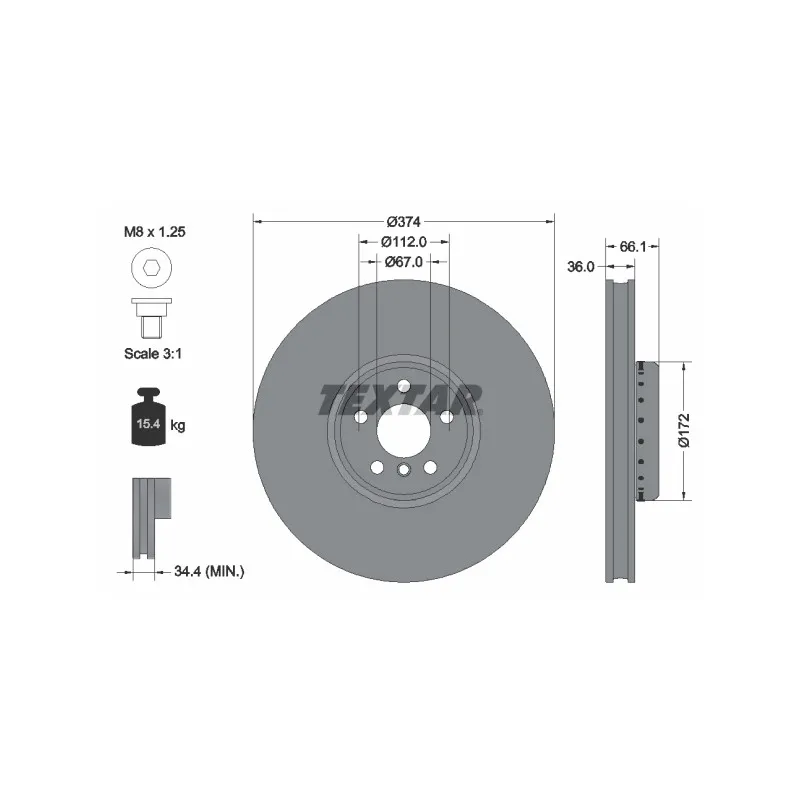 Disque de frein avant droit TEXTAR 92290225