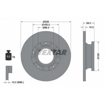 Jeu de 2 disques de frein arrière TEXTAR 92292603