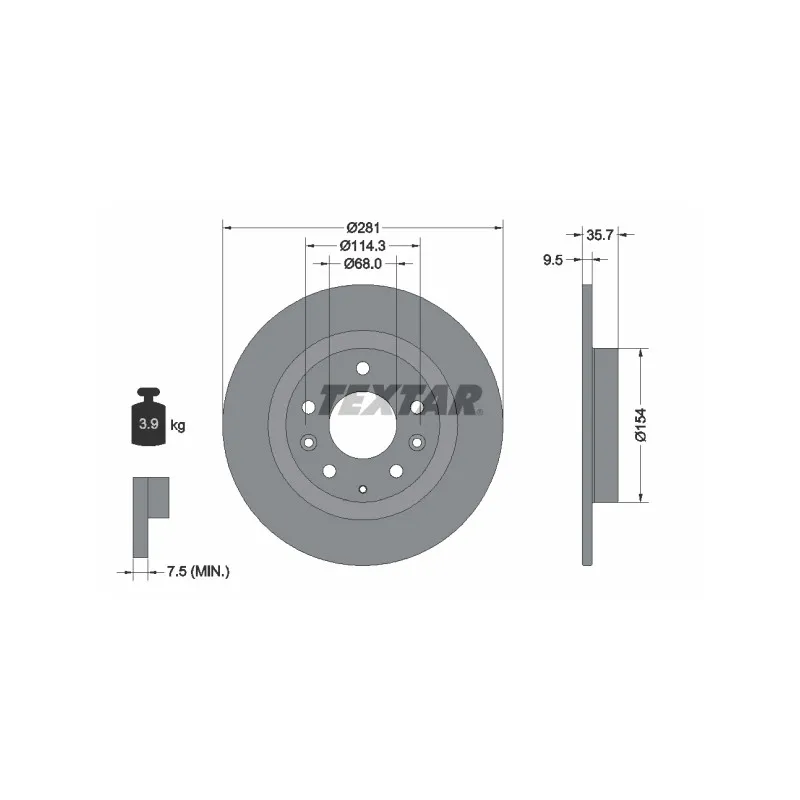 Jeu de 2 disques de frein arrière TEXTAR 92293703