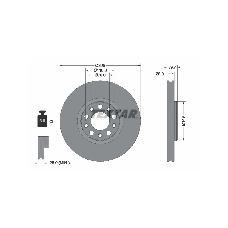 Jeu de 2 disques de frein avant TEXTAR 92293903