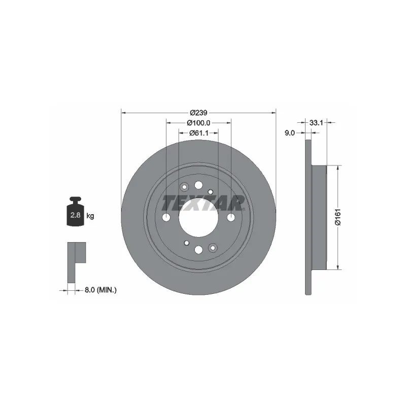 Jeu de 2 disques de frein arrière TEXTAR 92304403