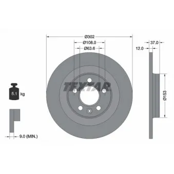 Jeu de 2 disques de frein arrière TEXTAR 92304703