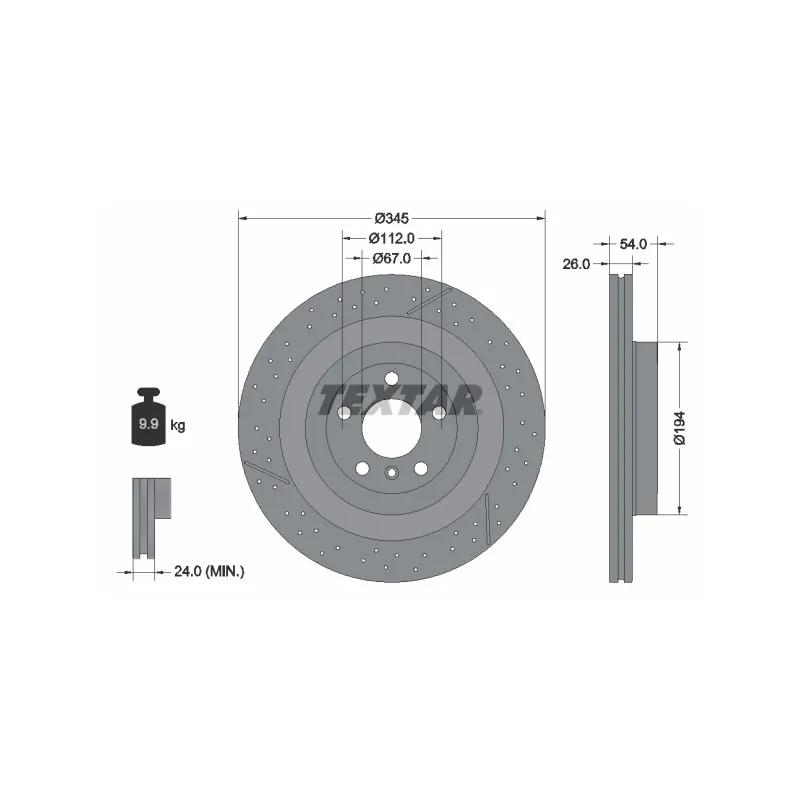Jeu de 2 disques de frein arrière TEXTAR 92307905