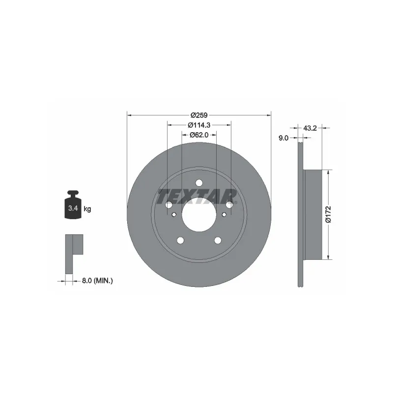 Jeu de 2 disques de frein arrière TEXTAR 92308303