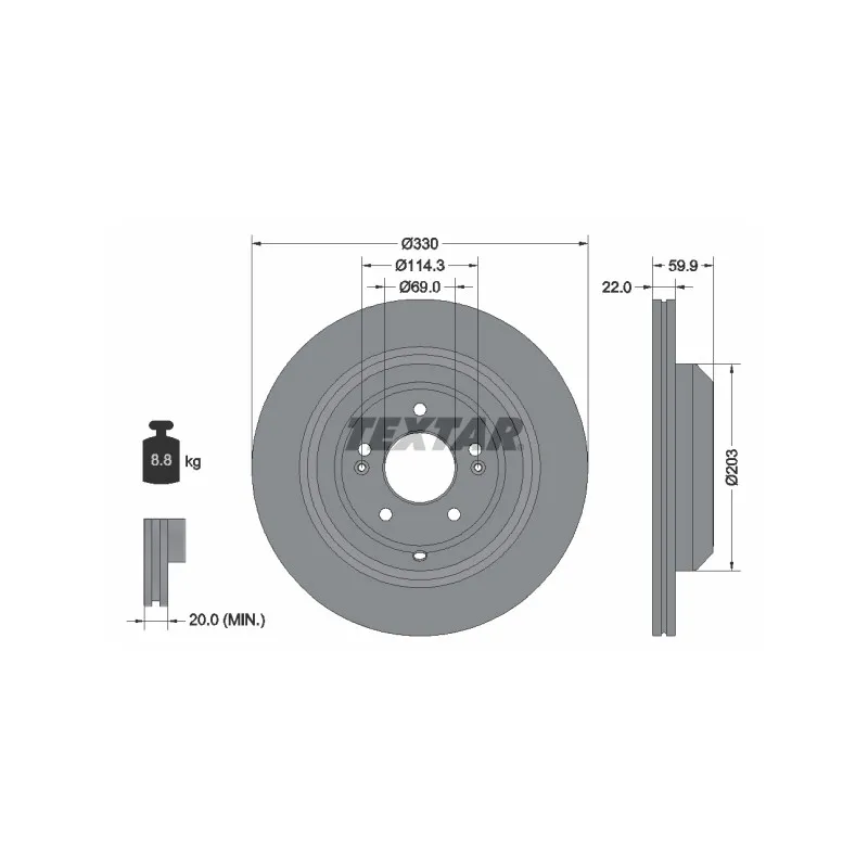 Jeu de 2 disques de frein arrière TEXTAR 92314905