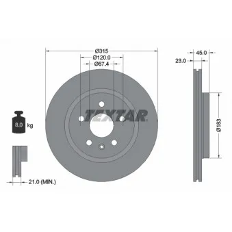 Jeu de 2 disques de frein arrière TEXTAR 92315803