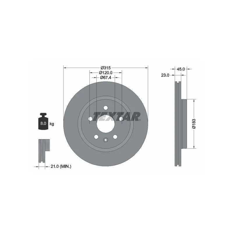 Jeu de 2 disques de frein arrière TEXTAR 92315803
