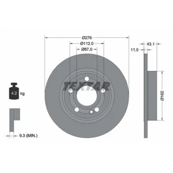Jeu de 2 disques de frein arrière TEXTAR 92316803