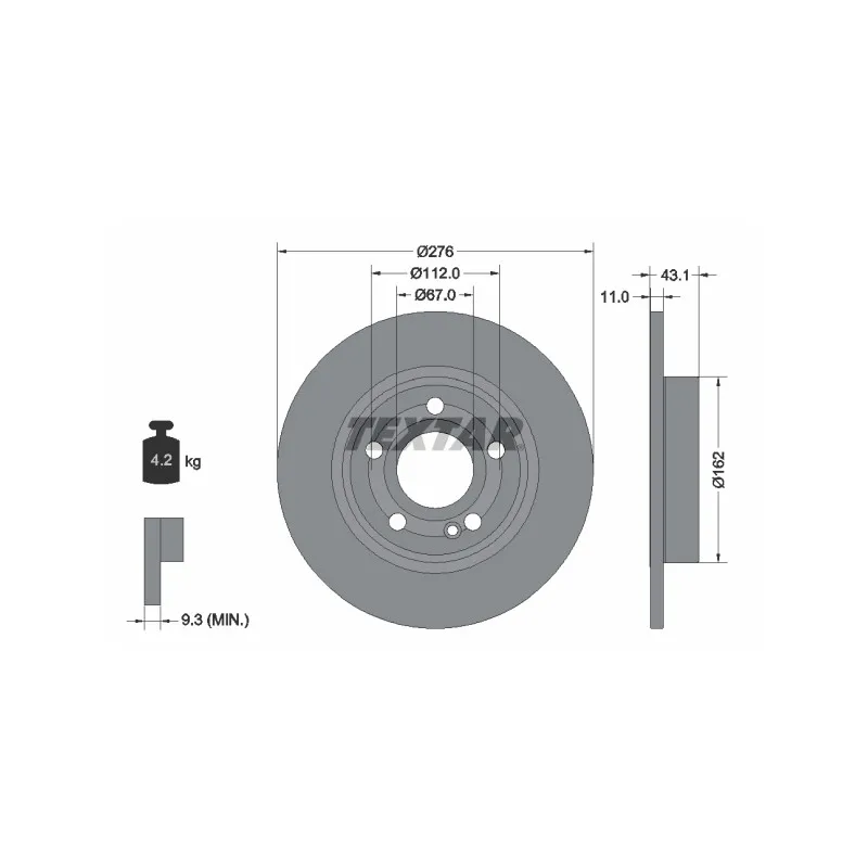 Jeu de 2 disques de frein arrière TEXTAR 92316803