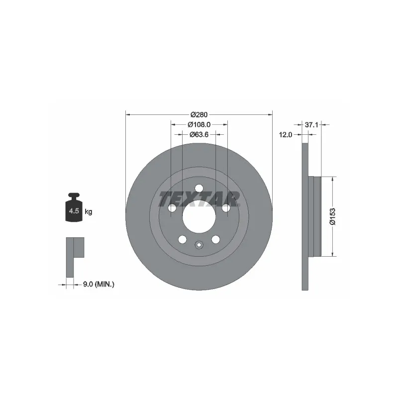 Jeu de 2 disques de frein arrière TEXTAR 92323803
