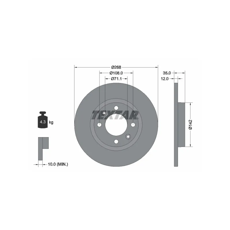 Jeu de 2 disques de frein arrière TEXTAR 92325903