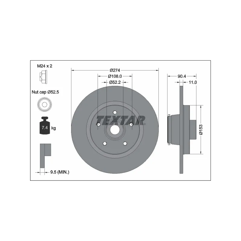 Jeu de 2 disques de frein arrière TEXTAR 92329403