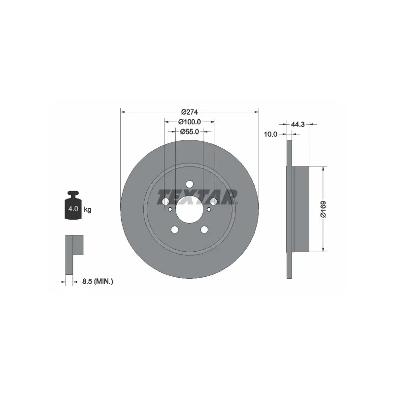 Jeu de 2 disques de frein arrière TEXTAR 92333703