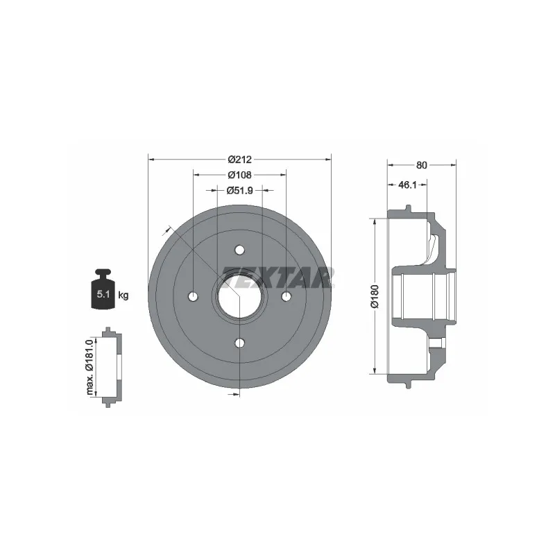 Tambour de frein TEXTAR 94014200