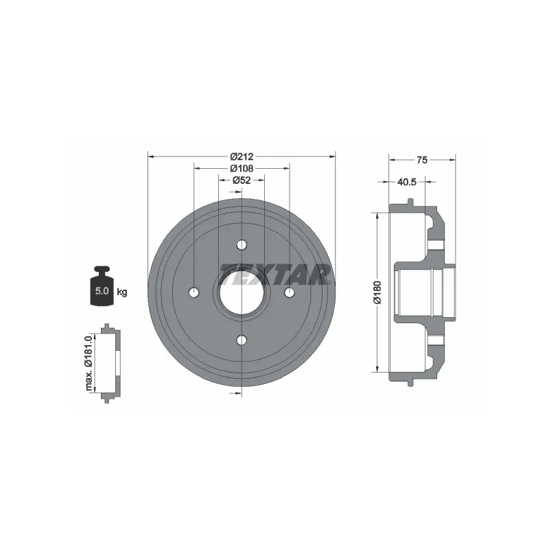 Tambour de frein TEXTAR 94016900