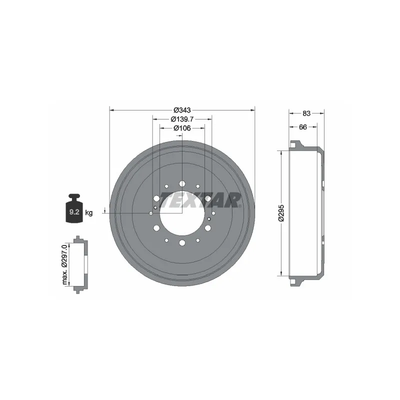 Tambour de frein TEXTAR 94021000