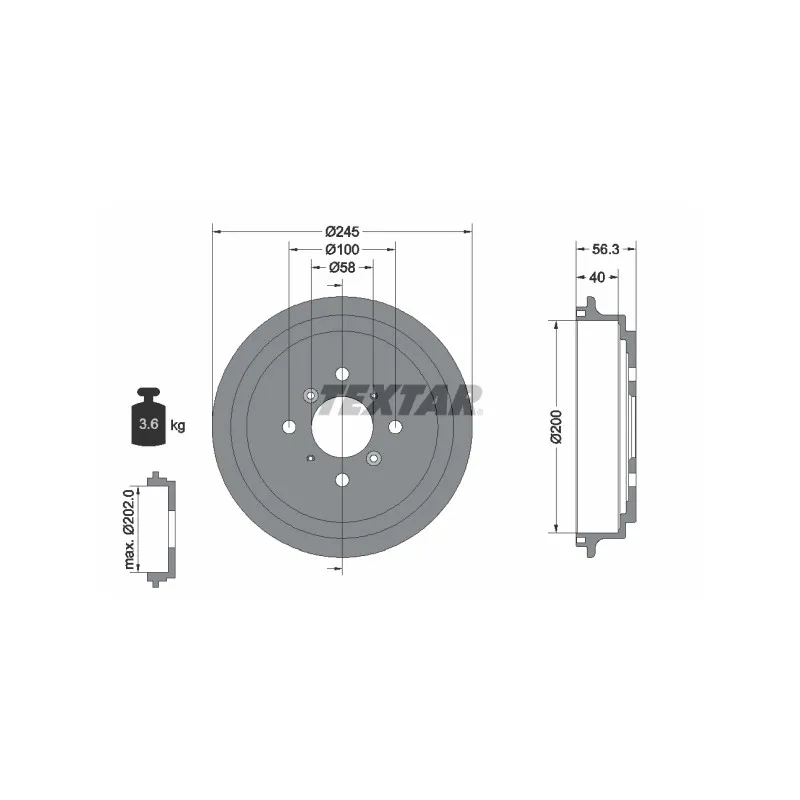 Tambour de frein TEXTAR 94026300