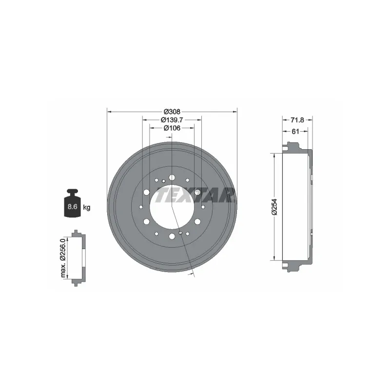 Tambour de frein TEXTAR 94037300