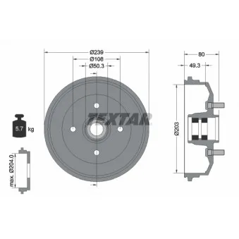 Tambour de frein TEXTAR 94042600