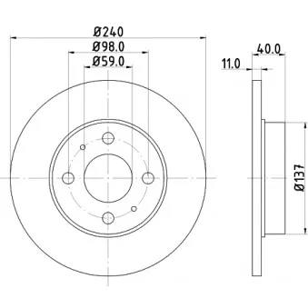 Jeu de 2 disques de frein arrière HELLA 8DD 355 103-151