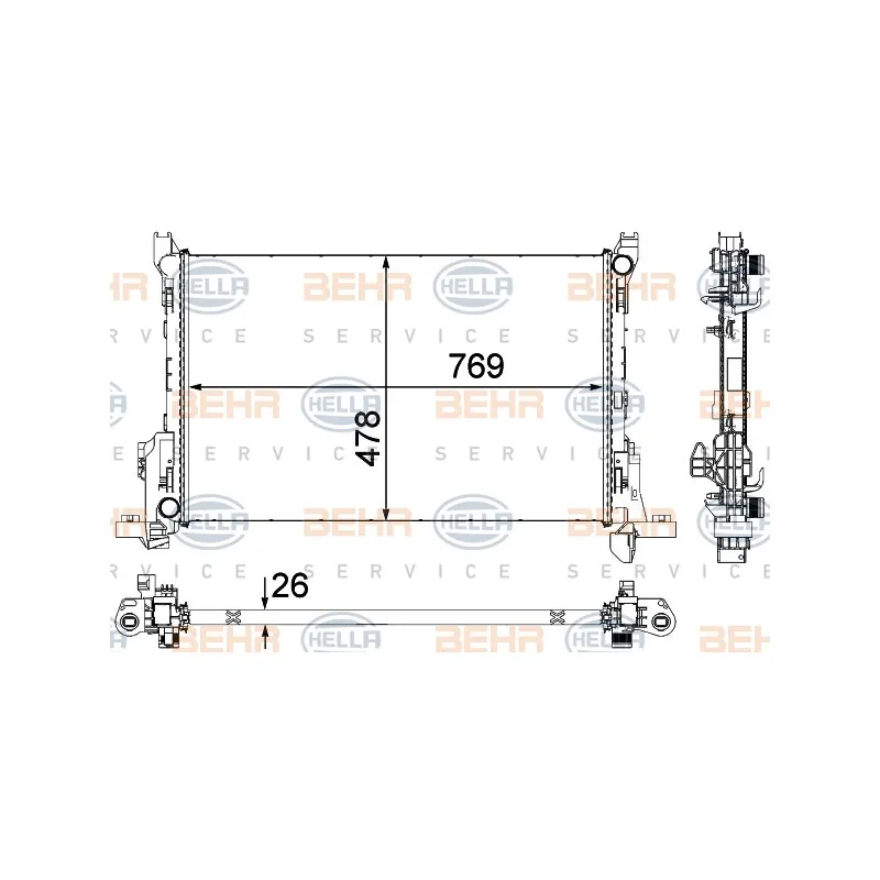 Radiateur, refroidissement du moteur HELLA 8MK 376 701-581